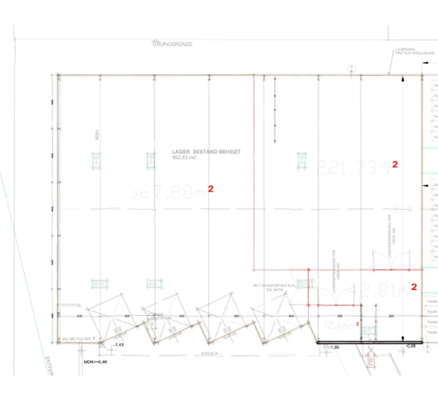 Mögliche Unterteilung der Halle