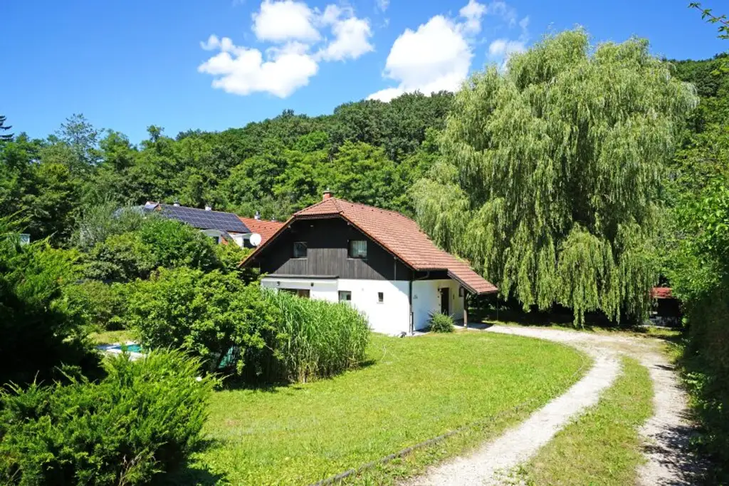 Familienidyll in Grünruhelage am Waldrand mit großem Garten, Schwimmbecken und Sauna