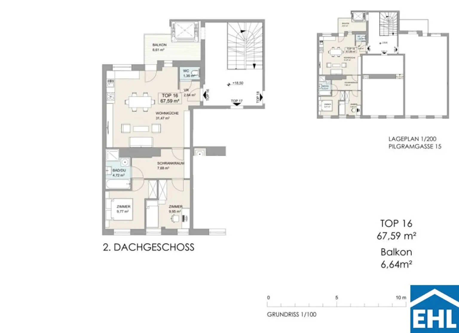 Für Investoren: Vermietete 3 Zimmerwohnung in Dachgeschoßausbau Nähe U4