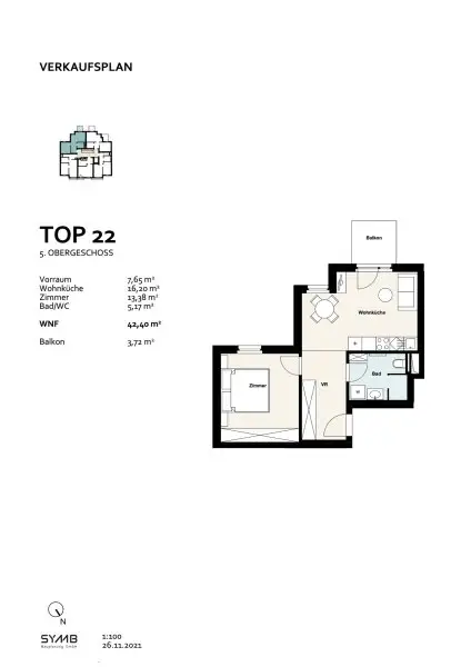 Airbnb | 2-Zimmer Wohnung im 5. Obergeschoss | Voll möbliert in 1100 Wien