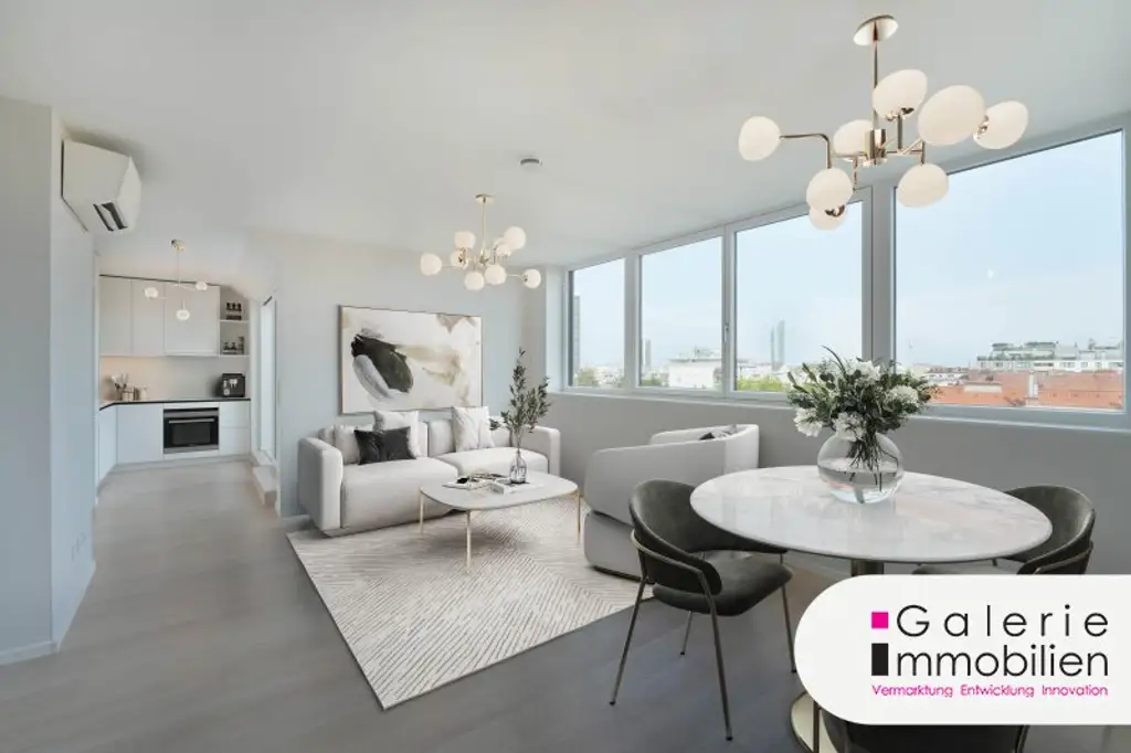 VIDEO: 360°-Ausblick auf Wien: Hochwertige 2-Zimmer-Wohnung mit Klima plus 2 private Dachterrassen!