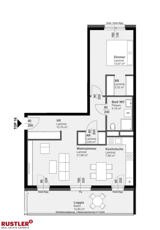 Geräumige, helle 2-Zimmerwohnung mit großer Loggia!