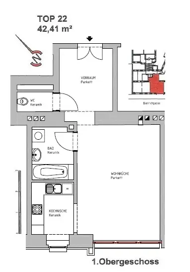 Unbefristet vermietet Einraumwohnung im 3. Bezirk.