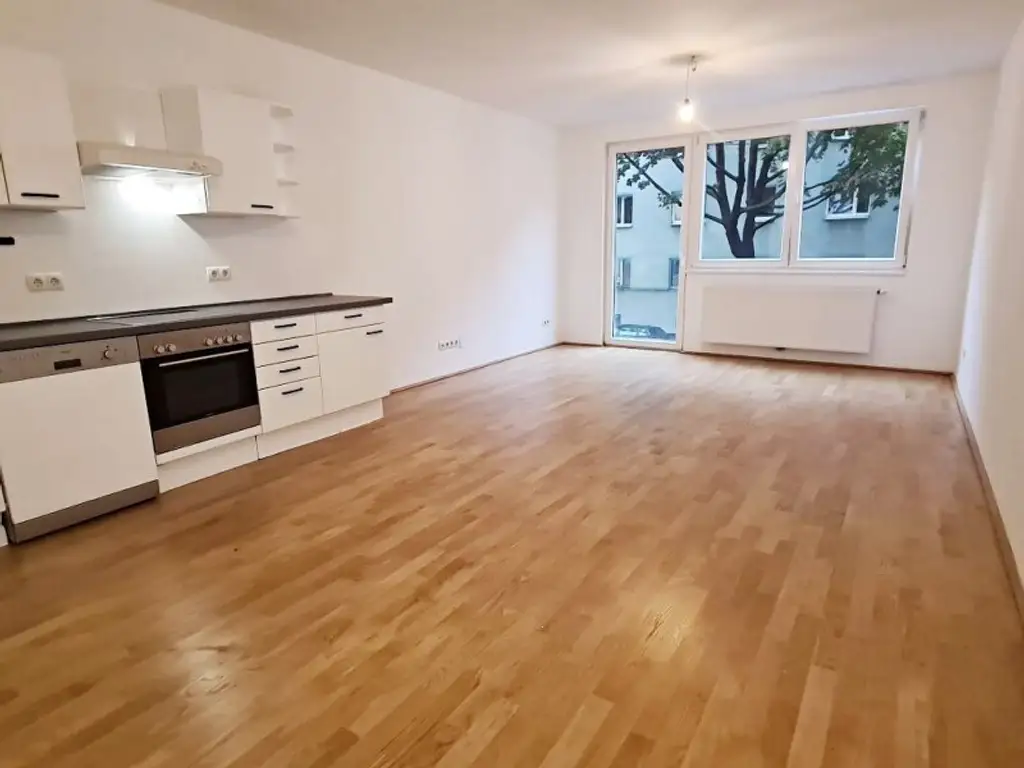 LORYSTRASSE, U3-Nähe, 61 m2 Neubau mit 80 m2 Terrasse, Wohnküche, 1 Zimmer, Duschbad, Parketten, 1. Liftstock