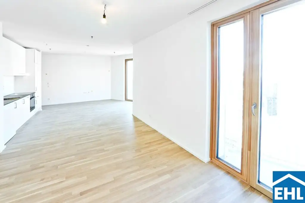 Sonnwendviertel: 1-Zimmer-Wohnung mit Balkon im 18. OG – Fitnessraum, Co-Working & Rooftop-Terrasse inklusive!