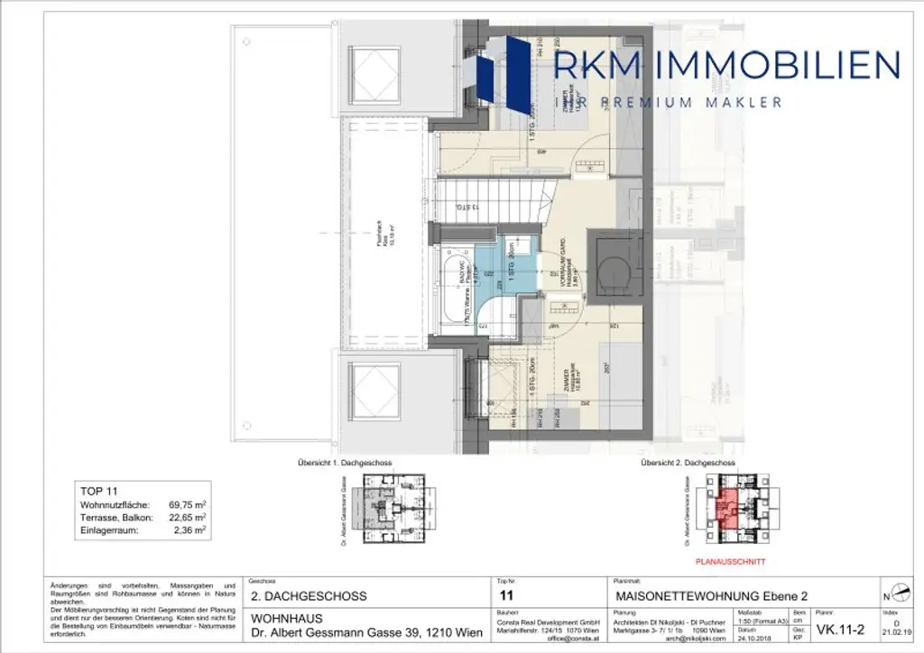 TOP - Neuwertige Dachgeschosswohnung in 1210 Wien – ca. 70 m², 3-Zimmer, ca. 23m² Terrasse und Garagenstellplatz - absolute Ruhelage