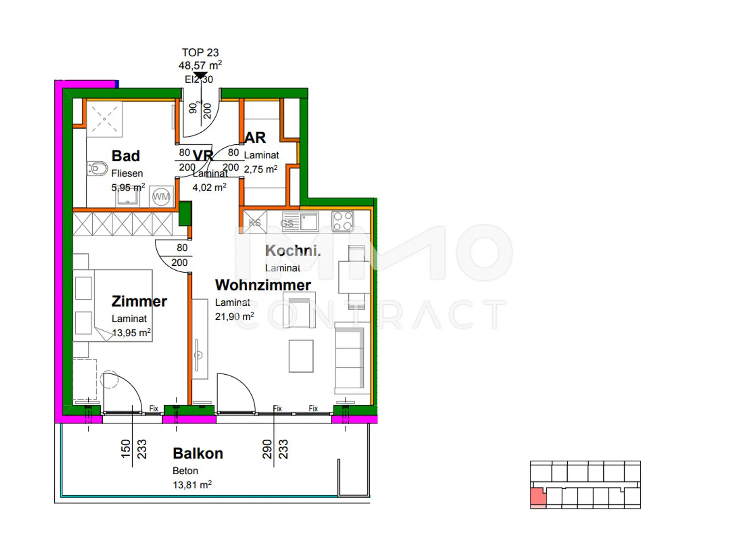 48,32qm geförderte 2ZI-Balkon-Wohnung