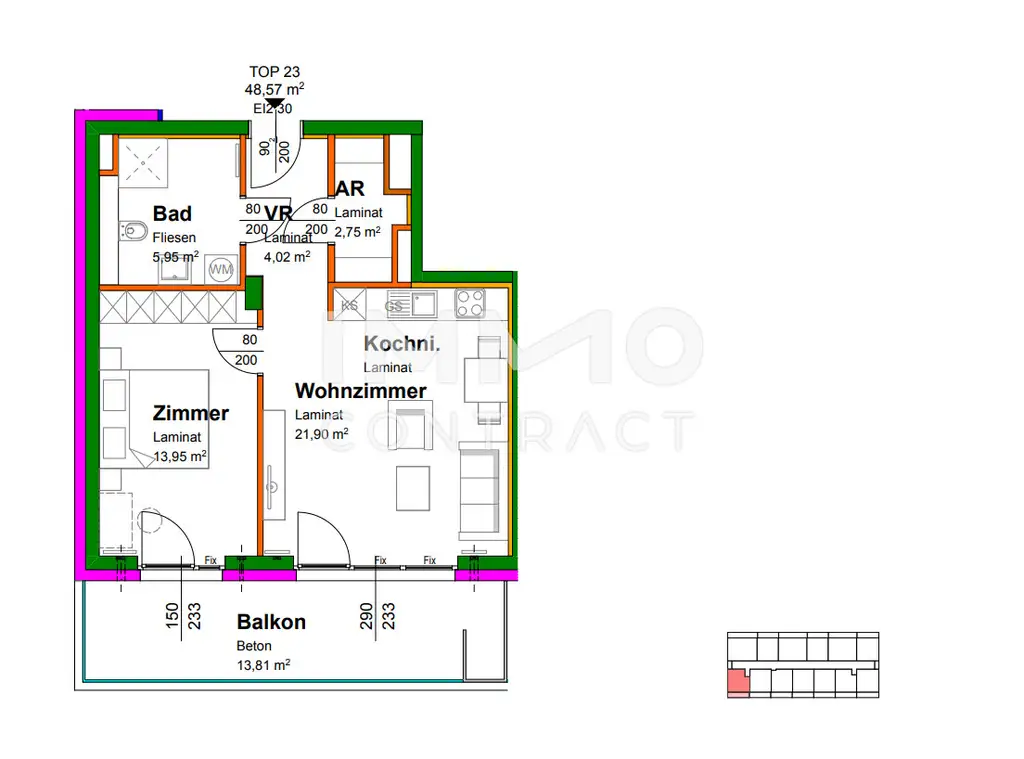 48,32qm geförderte 2ZI-Balkon-Wohnung