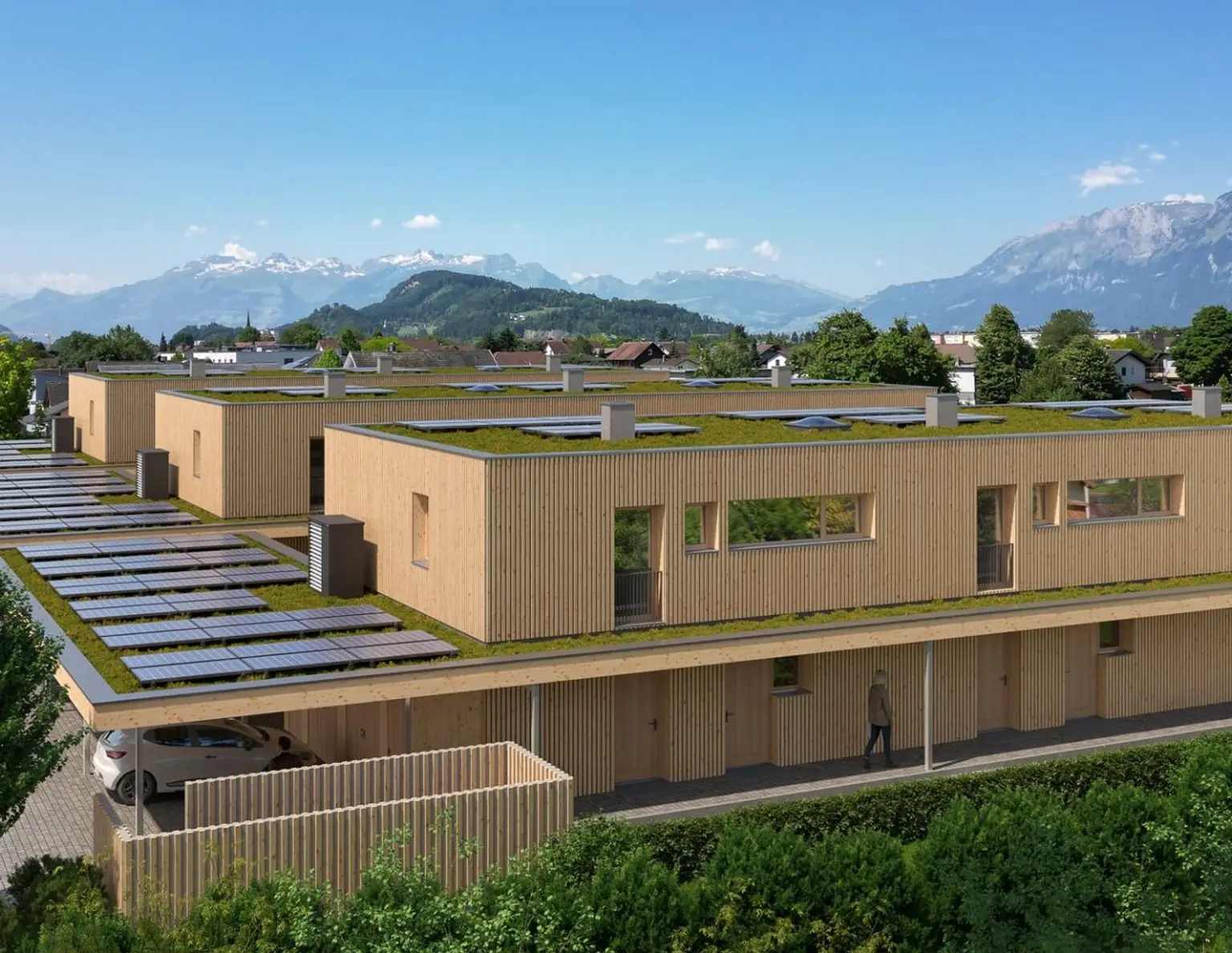 NEU - Feldkirch Gisingen Guldenäcker - Vollholz Reihenhaus mit 5 Zimmer, Garten und Carport, Top Lage