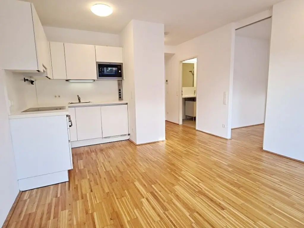 AM SPITZ-NÄHE, gepflegte 36 m2 Neubau mit 4 m2 Balkon, 2 Zimmer, Komplettküche, Wannenbad, Parketten, Garagenplatz möglich, Leopold-Ferstl-Gasse