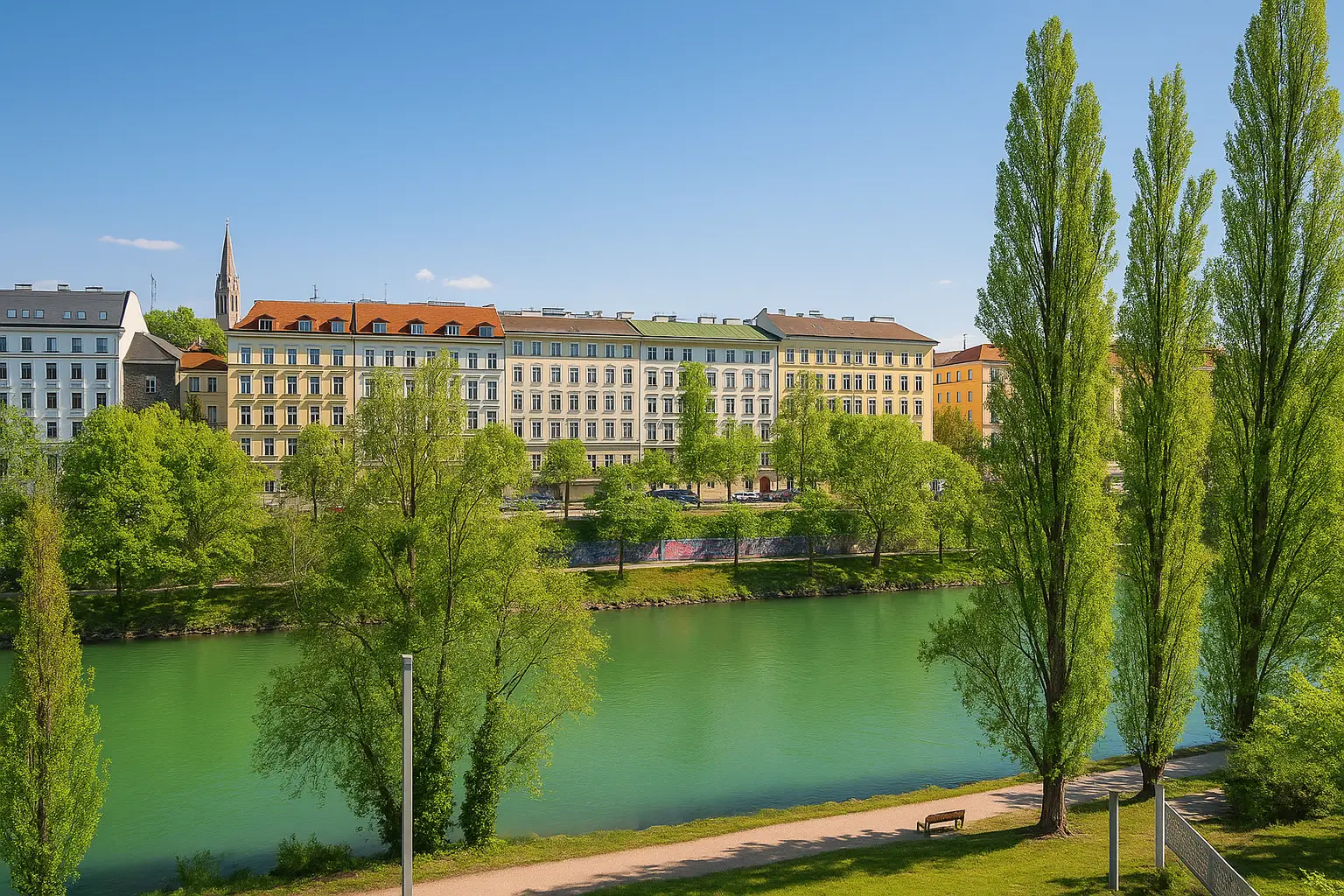 Aussicht von Wohnbereich auf Donaukanal
