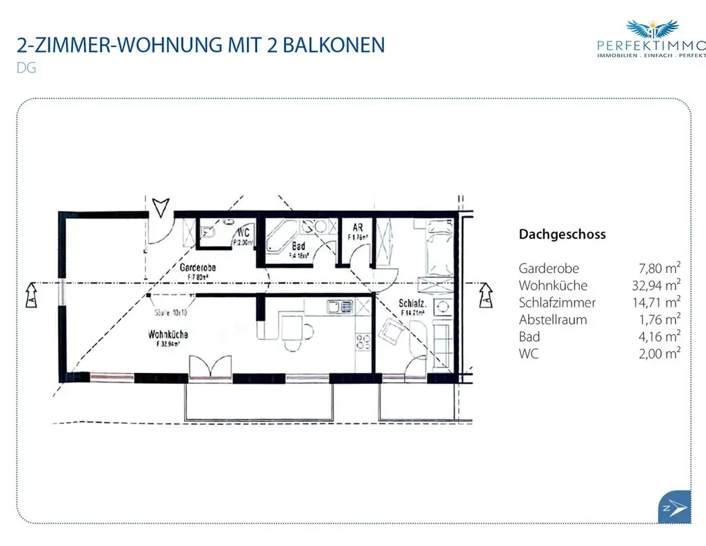 Großzügige 2-Zimmer-Dachgeschosswohnung