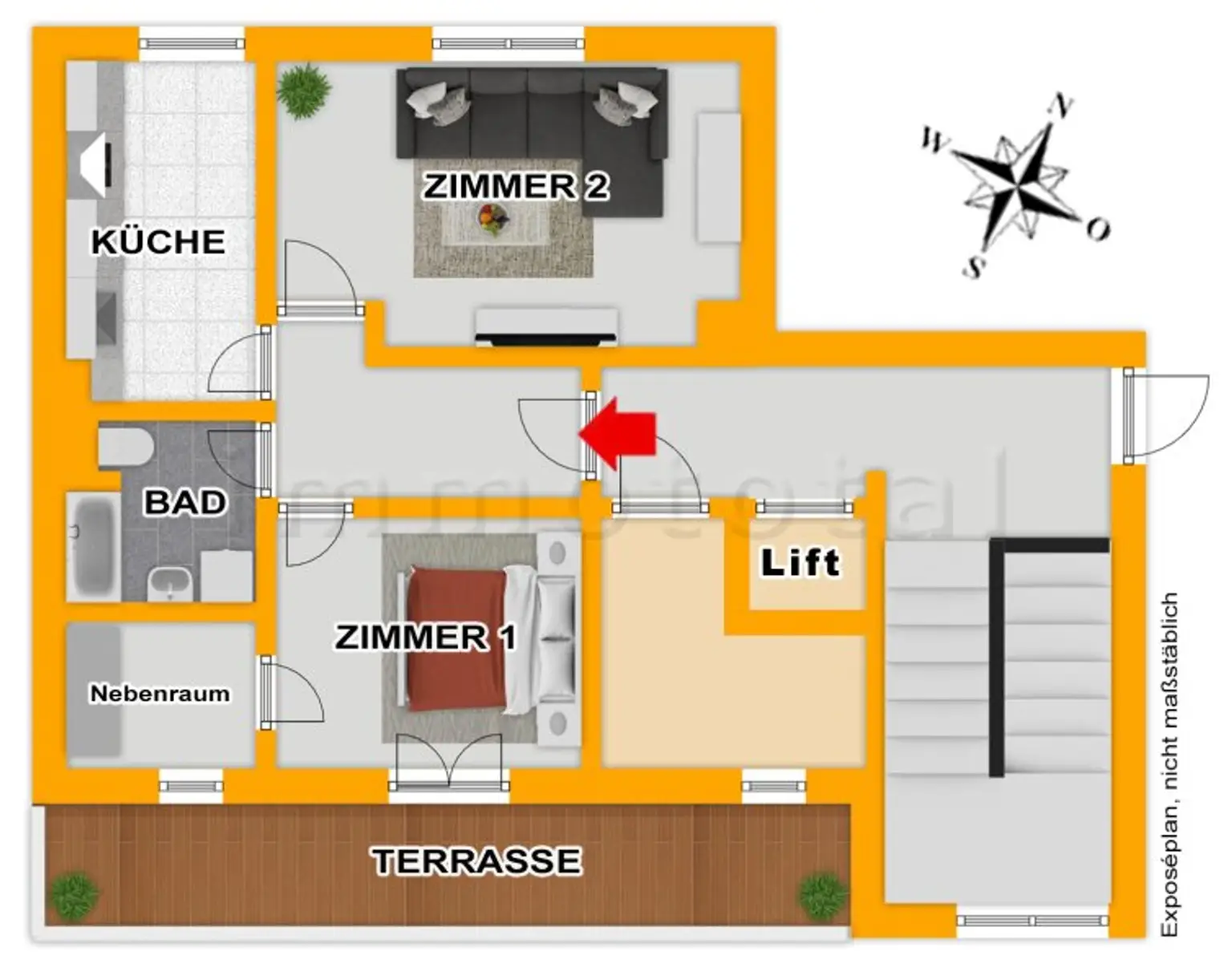 Rainergasse: Sonnige Dachgeschosswohnung mit 12 m2 Südterrasse und optionalen KFZ-Stellplätzen