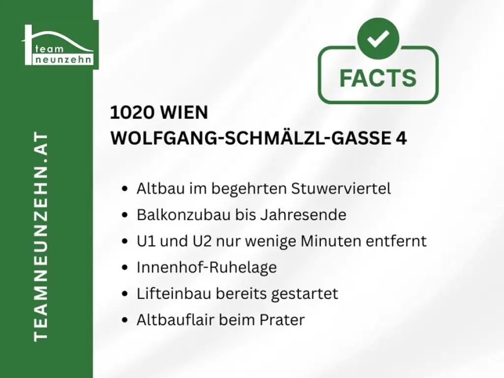 Altbauwohnungen im schönen Gründerzeithaus im Stuwerviertel. Nähe Vorgartenmarkt. - WOHNTRAUM