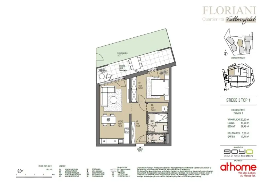 FLORIANI – Quartier am Tullnerfeld - Tolle 2 Zimmer Gartenwohnung mit West Ausrichtung - Bahnhof Tullnerfeld in der Nähe