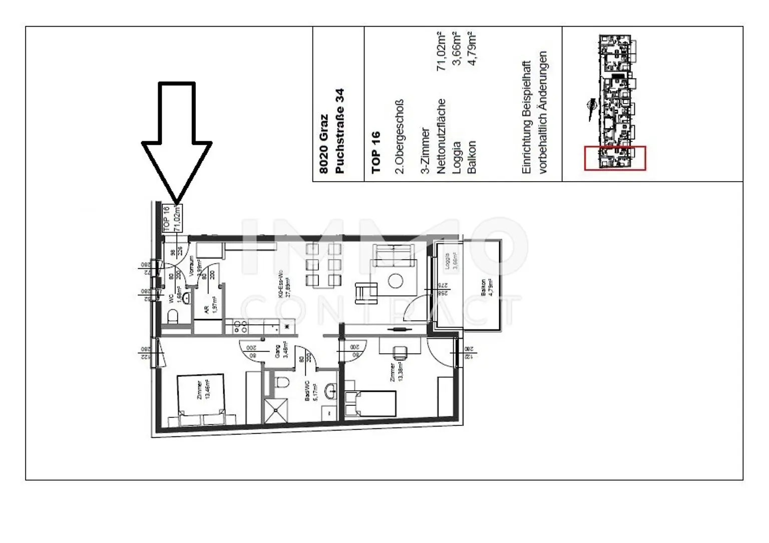 Erstbezug ab 01.10.2025: geförderte 3 Zimmer Wohnung mit Balkon in ruhiger und zentraler Lage - Puchstraße 34 - Top 16