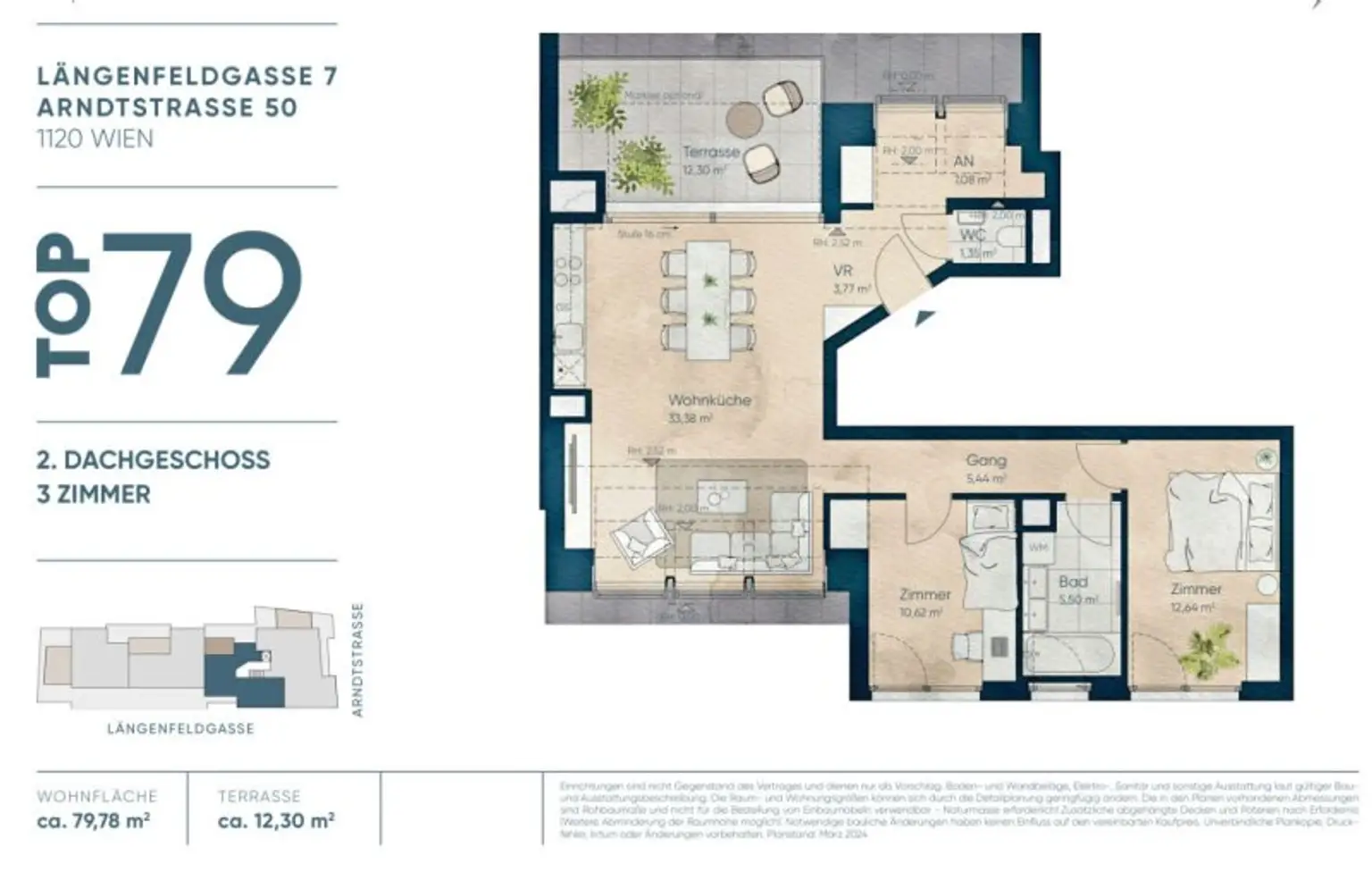 Modern wohnen in Meidling! Drei-Zimmer DG-Erstbezug mit Terrasse! Top79