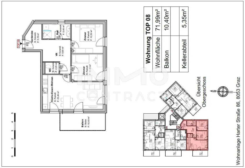 Neuwertige 3 Zimmer Wohnung mit Balkon in zentraler Lage - Harter Straße 86 - Top 08
