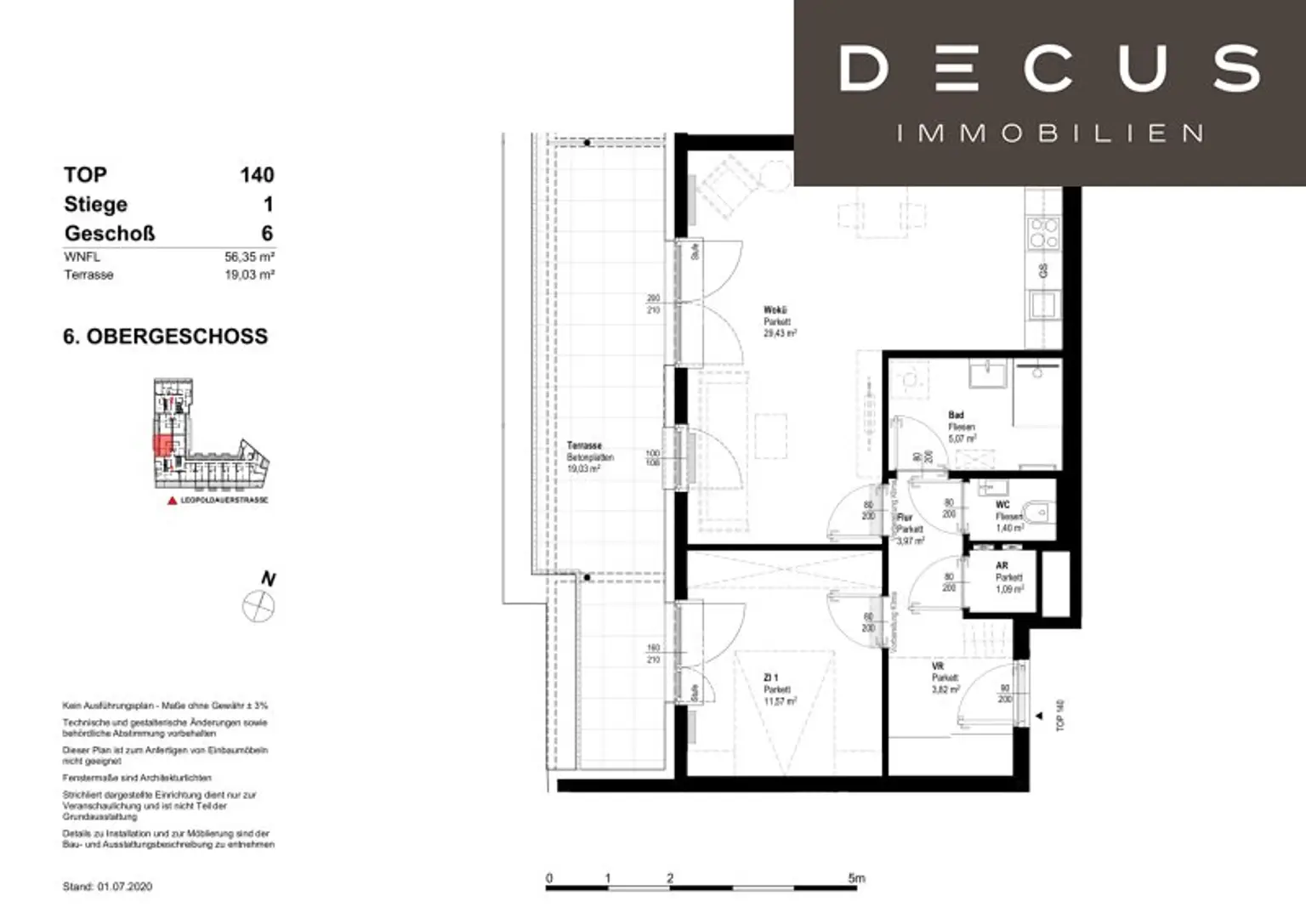 + RICHTUNG WESTEN + ZWEI ZIMMER + 19 QM GROSSE TERRASSE + 6. STOCK + NIEDRIGENERGIEHAUS + NAHE THERESA-TAUSCHER-PARK