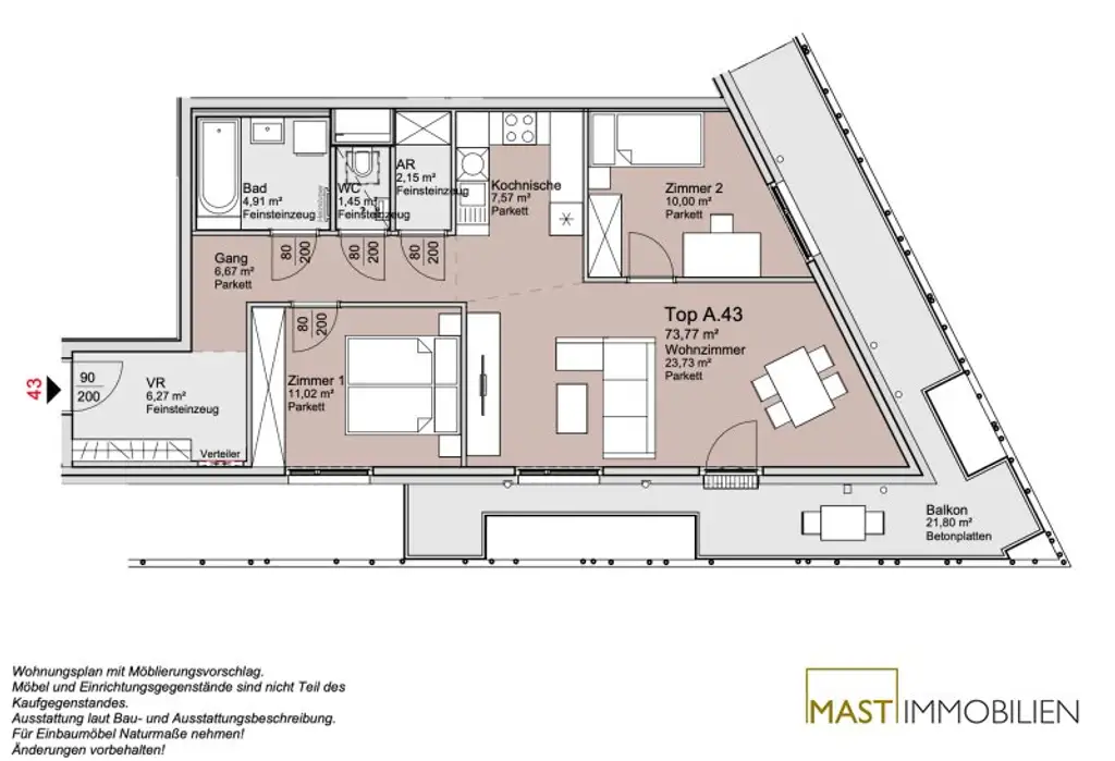 7. Stock! Provisionsfreie 3 Zimmer Eckwohnung mit 22 qm Balkon!