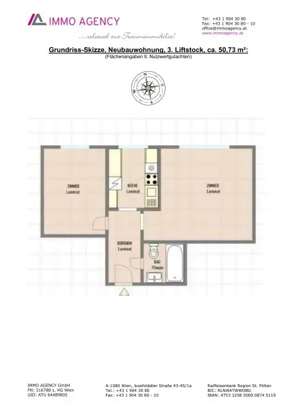 Sehr gut aufgeteilte 2 Zimmer Wohnung mit separater Küche