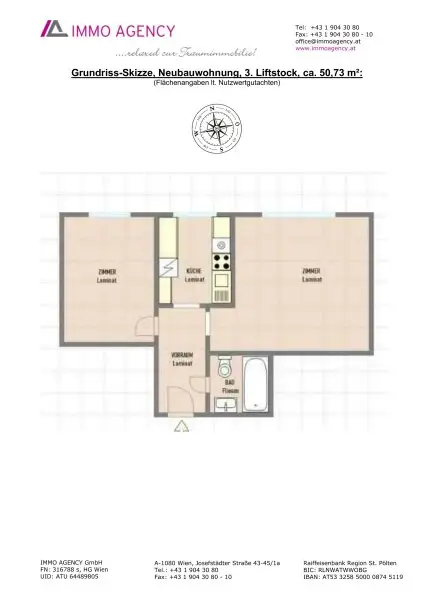 Sehr gut aufgeteilte 2 Zimmer Wohnung mit separater Küche
