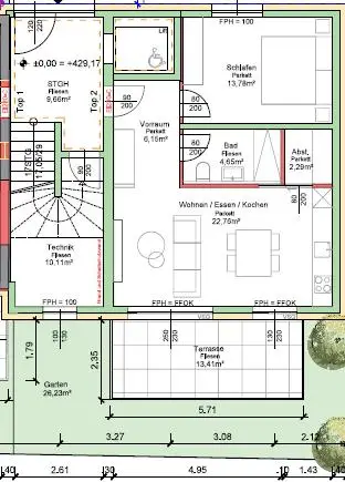 Grundriß 2-Zimmer-Gartenwohnung