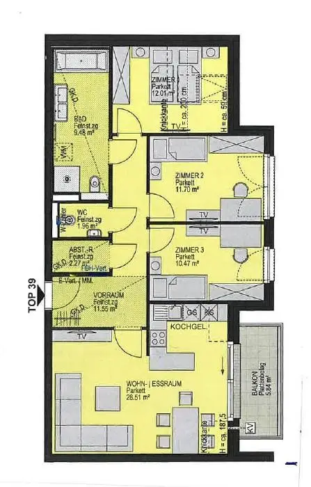 "Neue vollausgestattete - 4-Zimmer-Balkonwohnung Jedlesee"