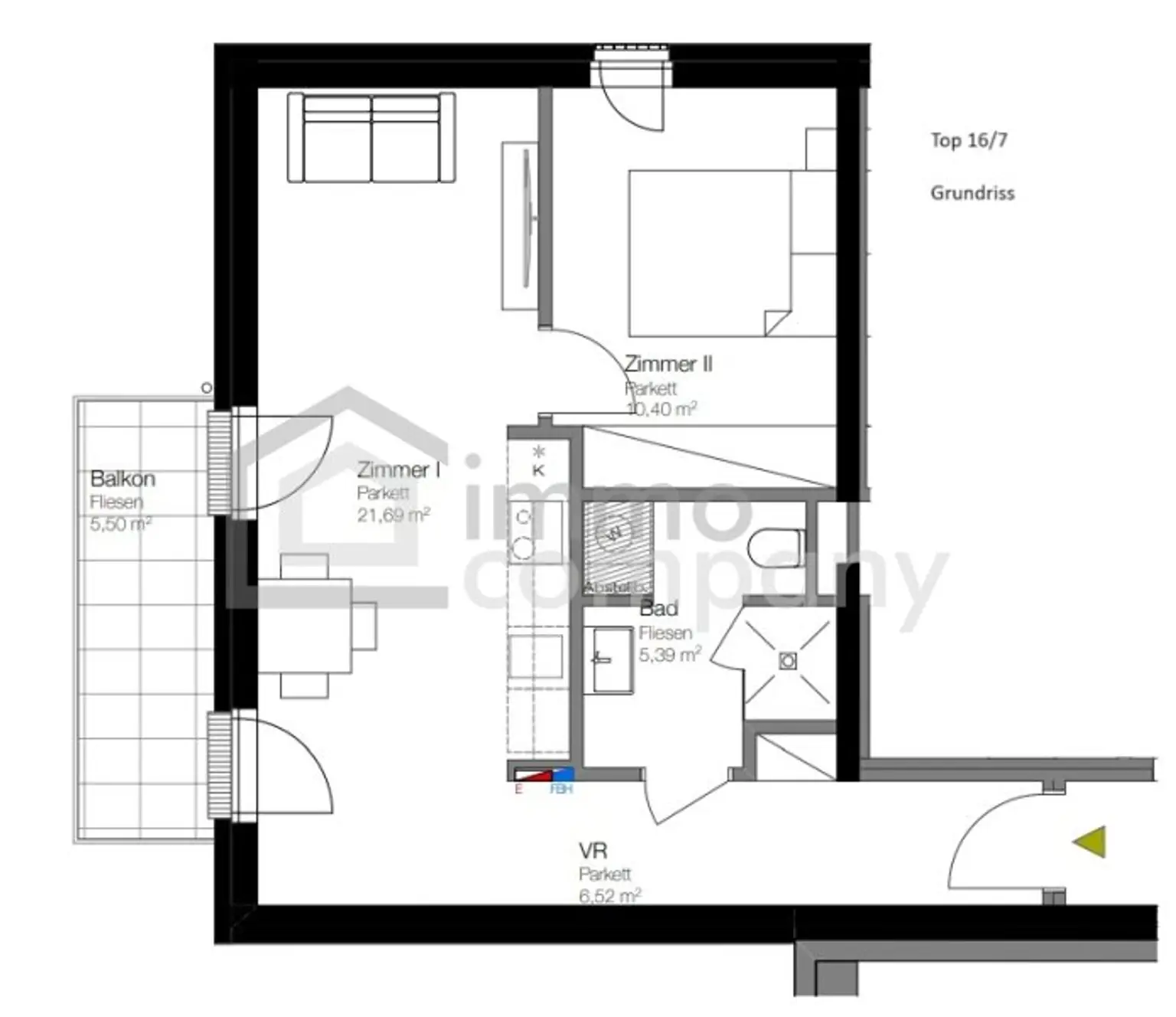 2-Zimmer Wohnung 44m²,  in 4073 Wilhering.