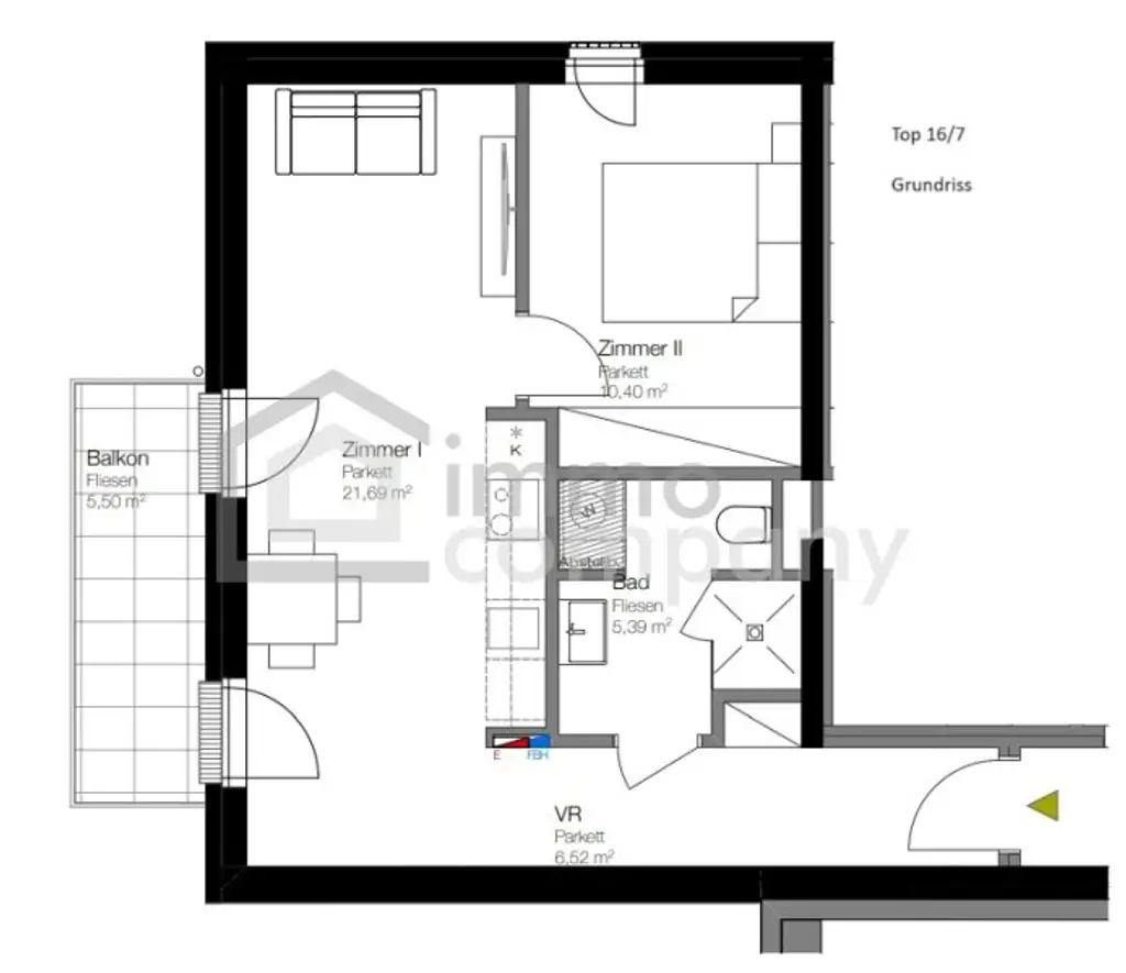 2-Zimmer Wohnung 44m²,  in 4073 Wilhering.