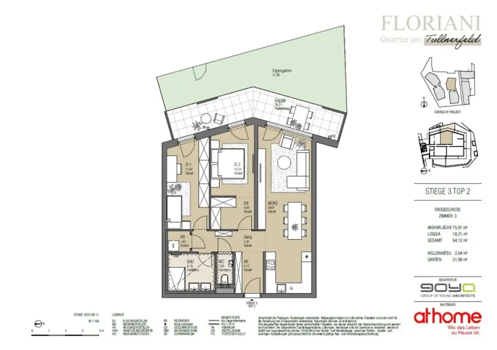FLORIANI – Quartier am Tullnerfeld - Großzügige 3 Zimmer Gartenwohnung mit vielen Extras - West Ausrichtung - Bahnhof in der Nähe