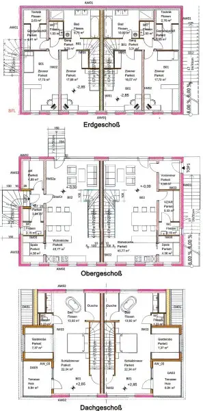 Grundrisse bewilligtes Doppelhausprojekt