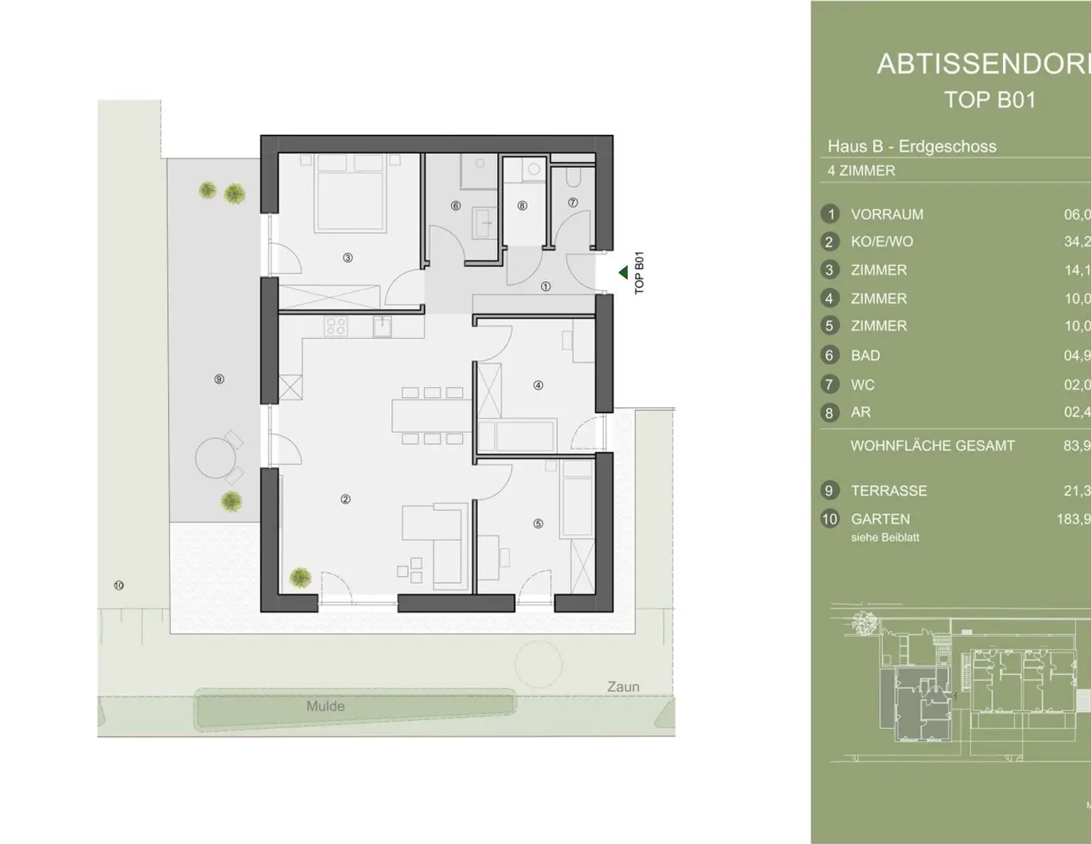 Exklusives Neubauprojekt im grünen Süden von Graz. TOP B01 - 4-Zimmer-Gartenwohnung mit großzügigem Grundriss und über 180 m² Privatgarten