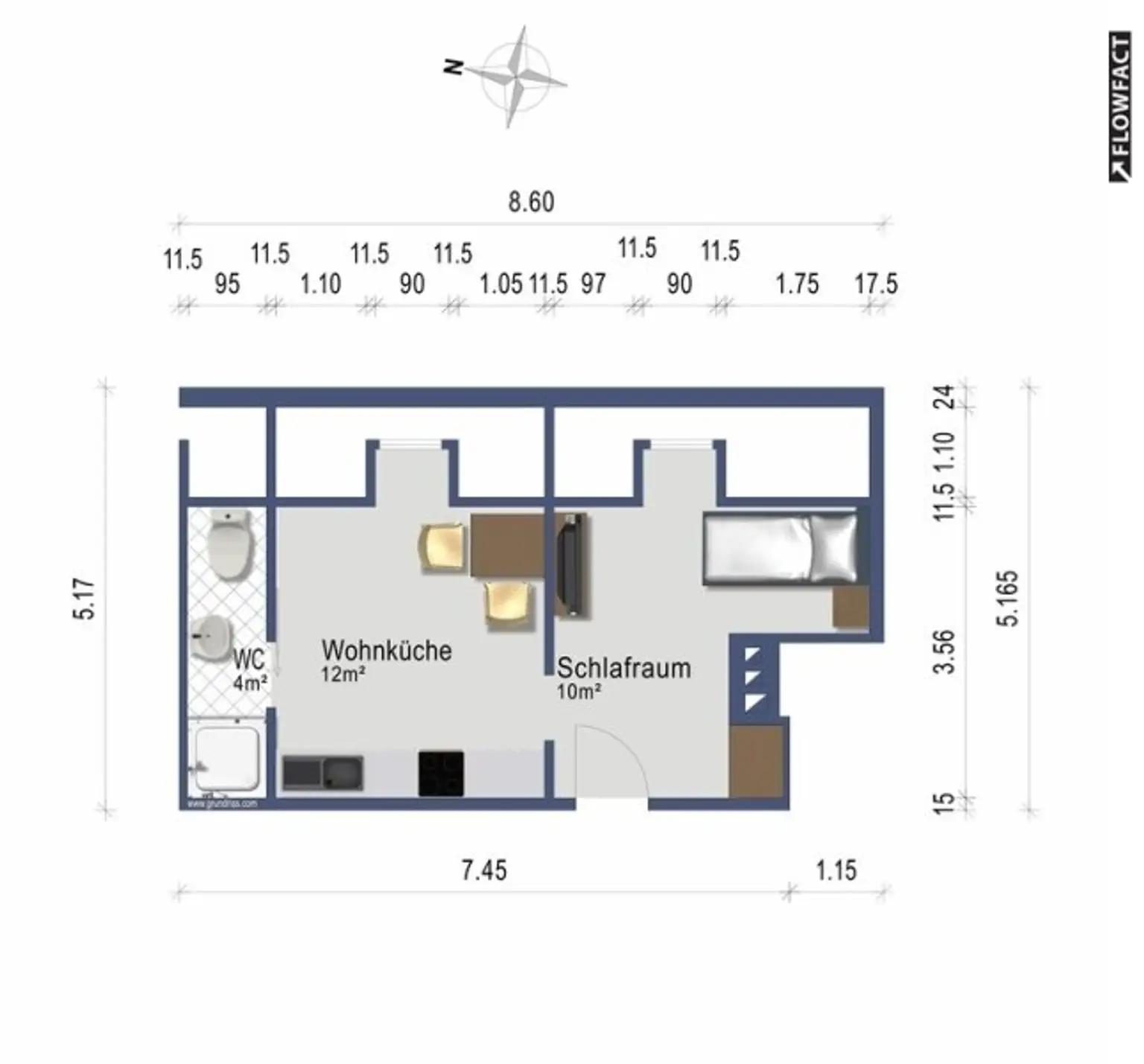 Kleine möblierte Singlewohnung - 520 EUR - alles inklusive, provisionsfrei