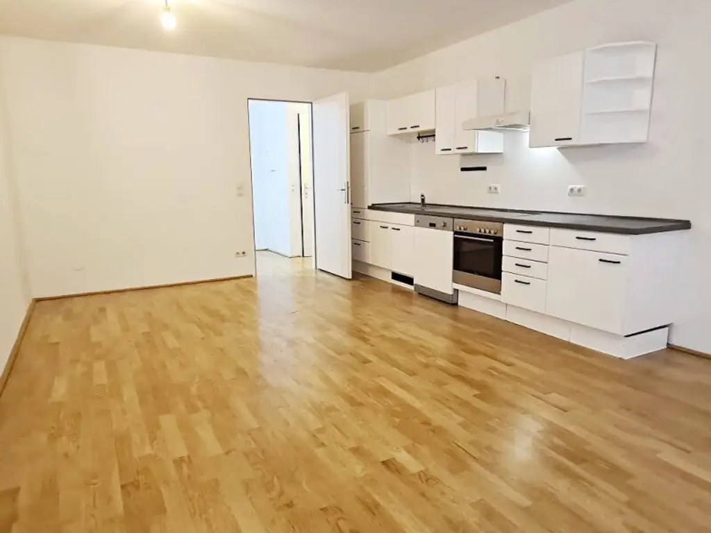 LORYSTRASSE, U3-Nähe, 61 m2 Neubau mit 80 m2 Terrasse, Wohnküche, 1 Zimmer, Duschbad, Parketten, 1. Liftstock