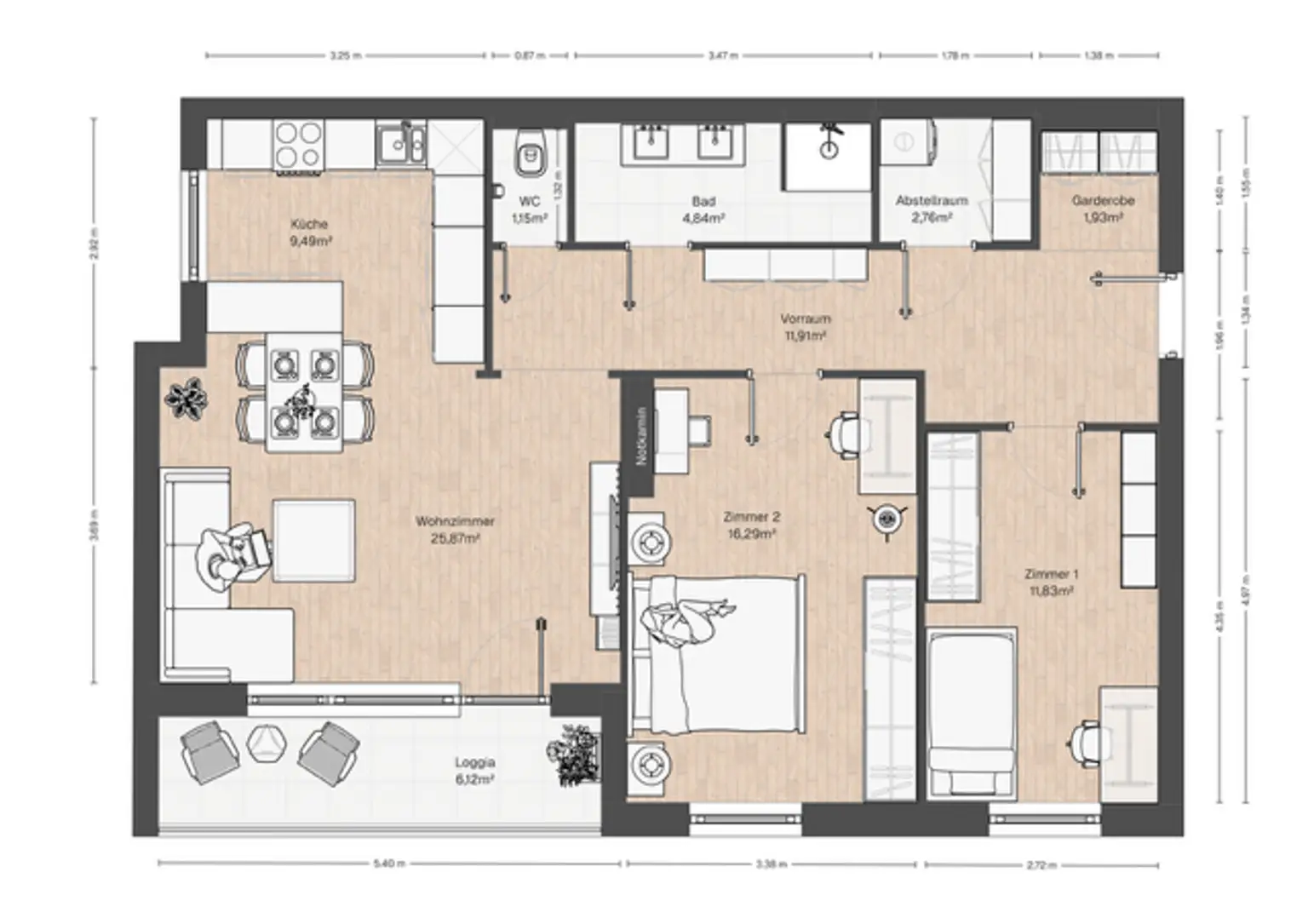 Kernsanierte Dreizimmerwohnung mit großer Loggia und großem Keller!