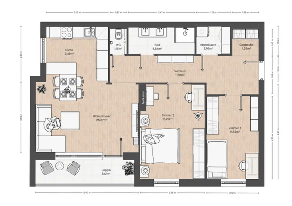 Kernsanierte Dreizimmerwohnung mit großer Loggia und großem Keller!