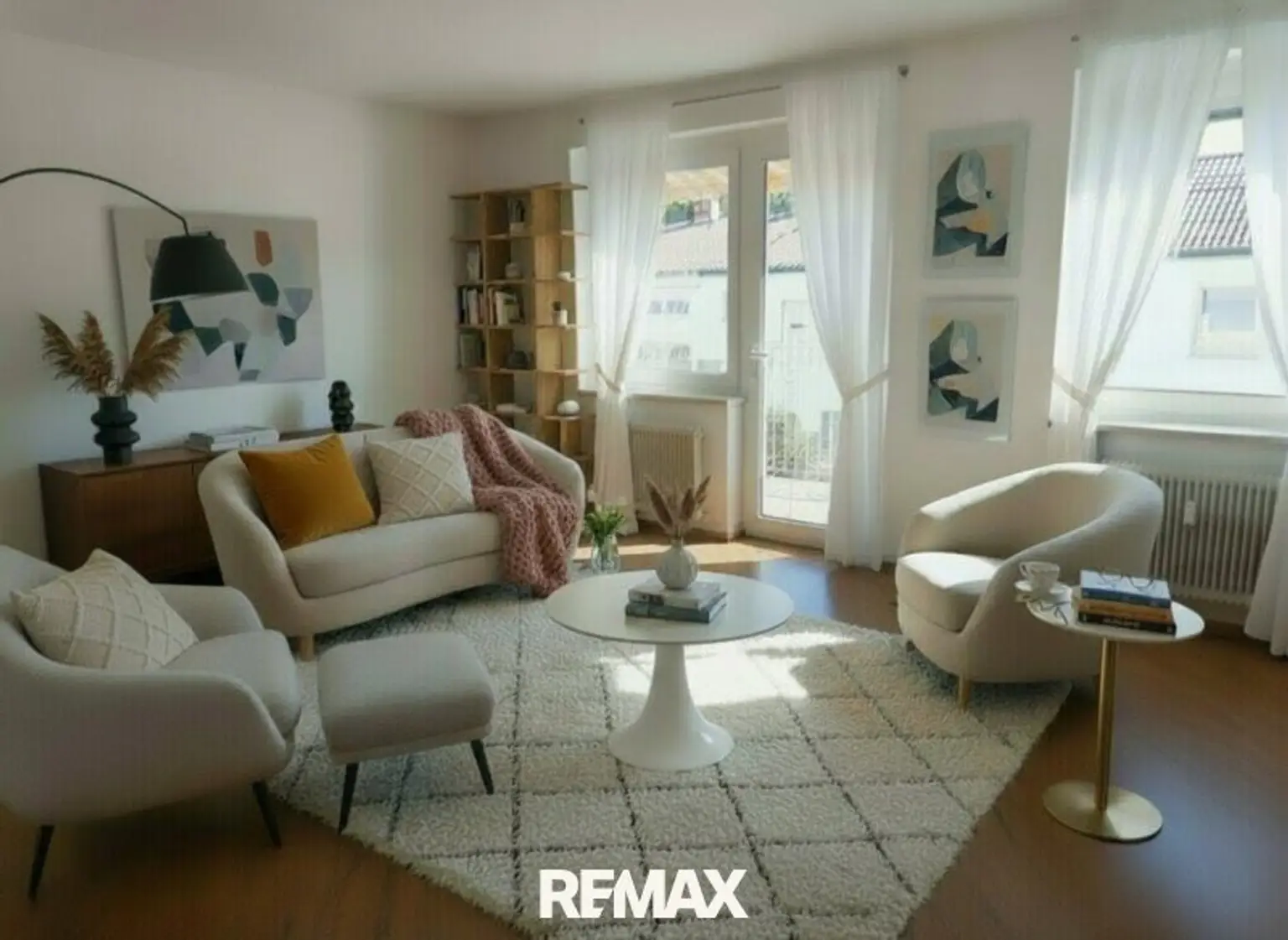 Wohnzimmer Ausgang zur Loggia, Einrichtungsvorschlag KI-unterstützt