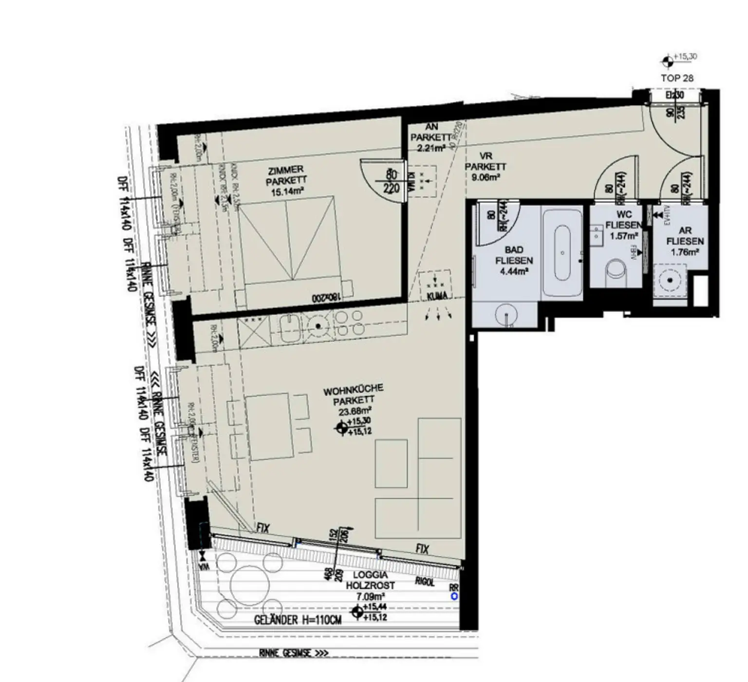 Lichtdurchflutete 2-Zimmer-Dachwohnung mit sonniger Loggia-ERSTBEZUG