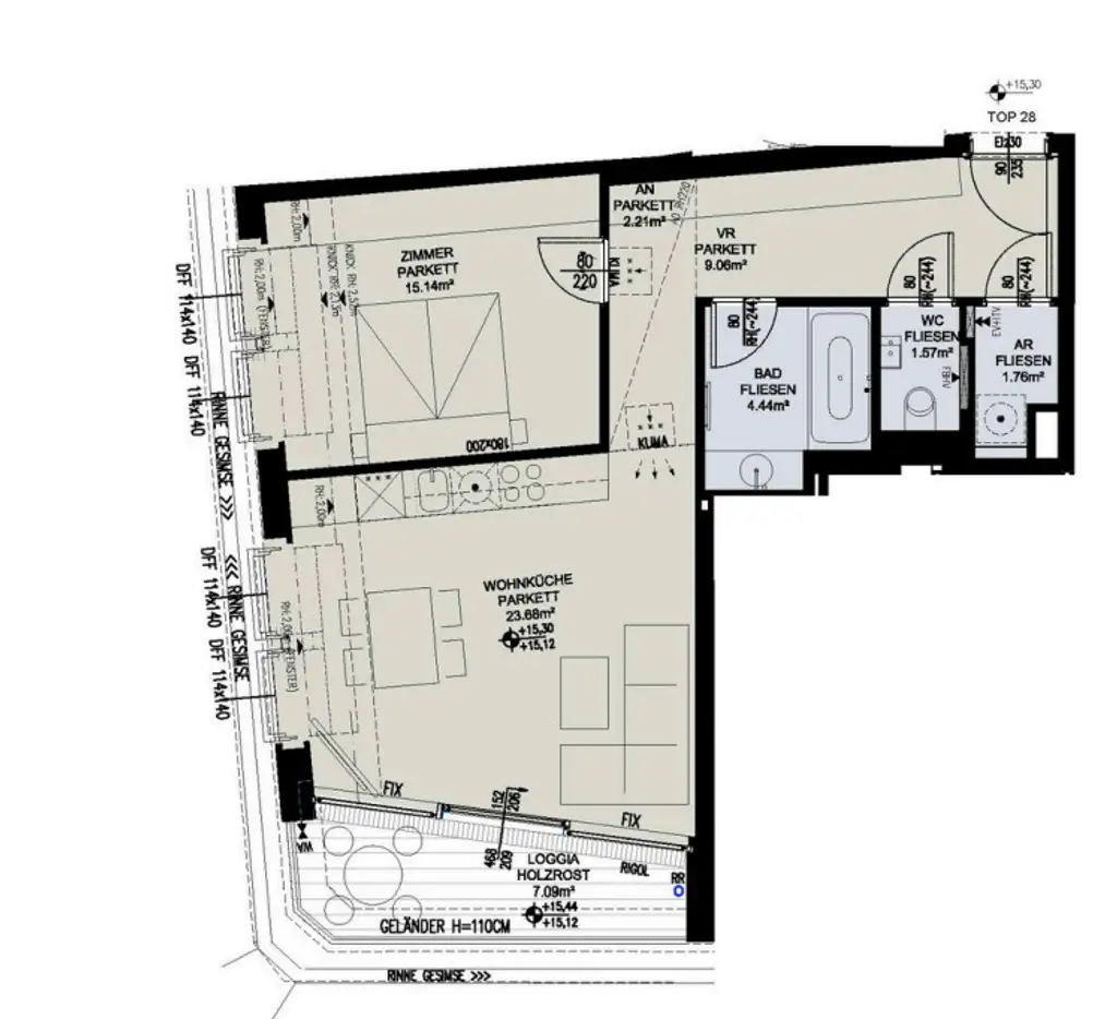 Lichtdurchflutete 2-Zimmer-Dachwohnung mit sonniger Loggia-ERSTBEZUG