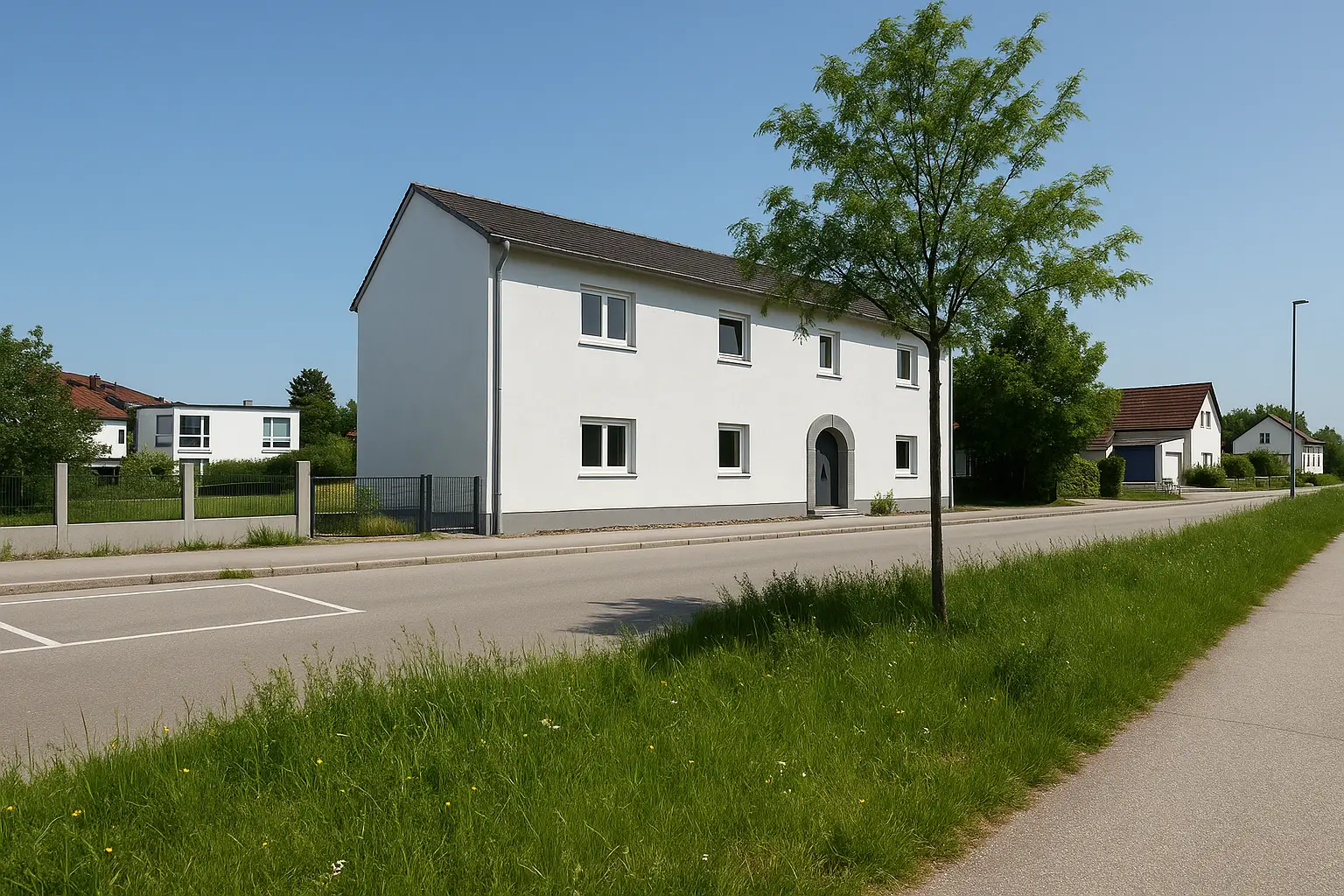 Ansicht mit Parkplätzen