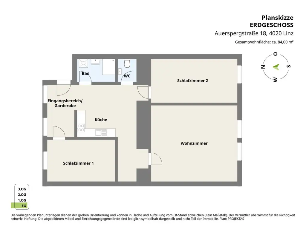 Renovierte 3 Zimmer-Altbau-Wohnung mit Küche in bester City-Lage - Nähe Landstraße