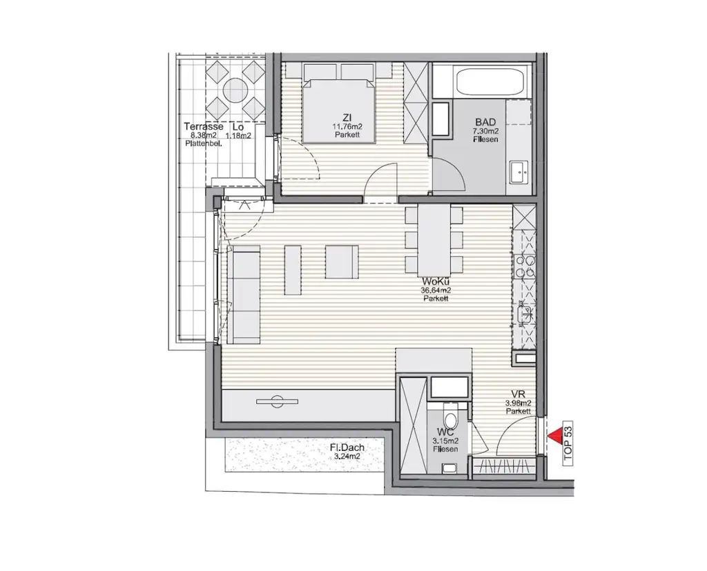 Moderne, westseitige DG-Terrassenwohnung - Nähe U4 und 5.Bezirk