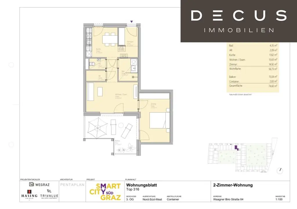 | SMART CITY GRAZ | ZWEI-ZIMMER | MIT BALKON | 3. OG