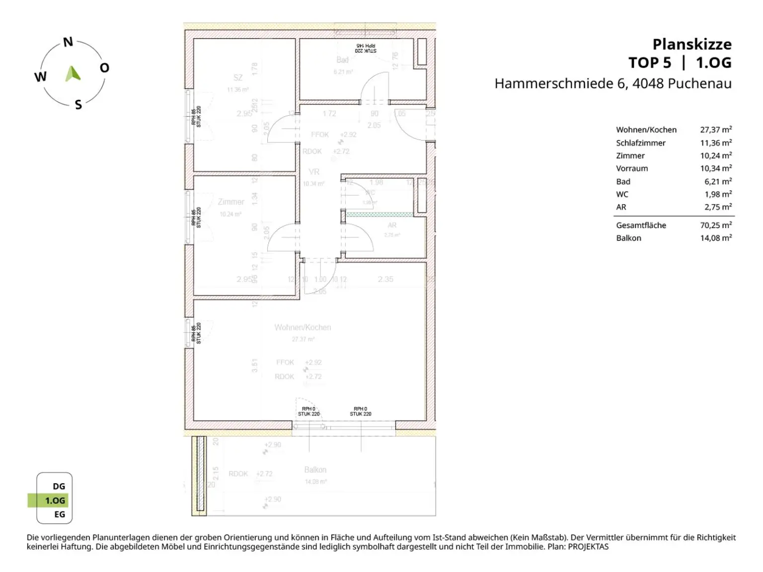 Hochwertig ausgestattete 3-Zimmer Wohnung mit großem Balkon in Puchenau!