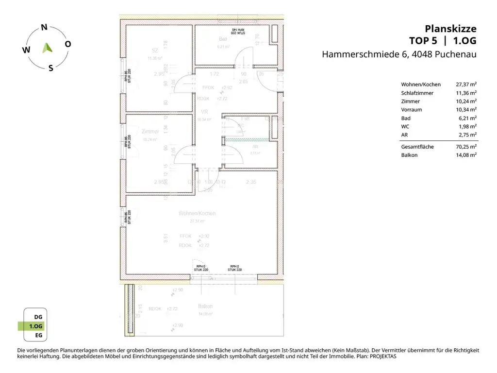 Hochwertig ausgestattete 3-Zimmer Wohnung mit großem Balkon in Puchenau!