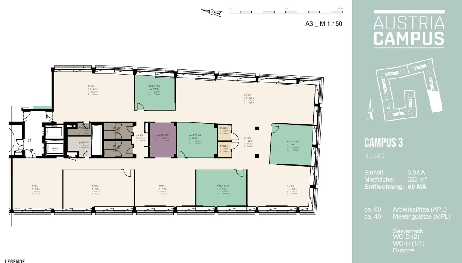 1020 Wien, AUSTRIA CAMPUS 3 3.OG ca. 632 m²