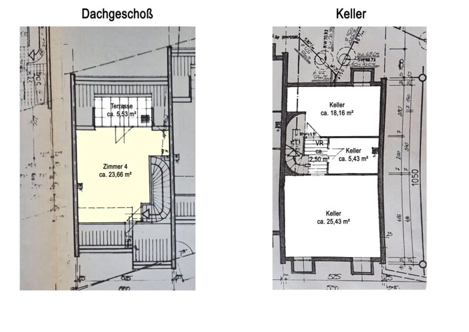 Grundriss Skizze DG und Keller