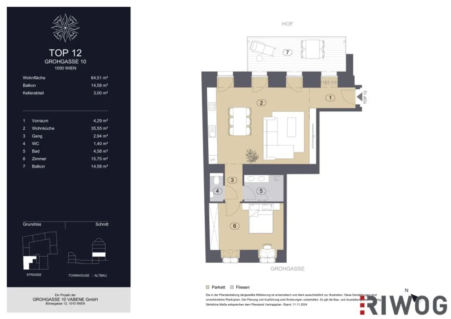 GROHGASSE 10 | großzügige 2-Zimmer Altbauwohnung mit innenhofseitigem Balkon | Erstbezug nach Sanierung