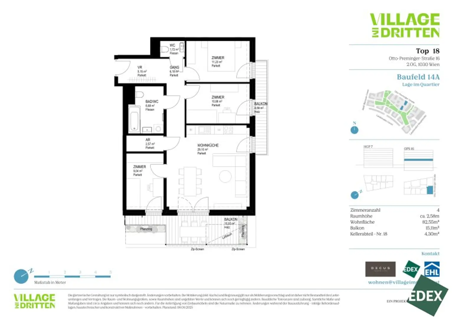 VILLAGE IM DRITTEN | MODERNE 4-ZIMMER WOHNUNG MIT 2 BALKONEN
